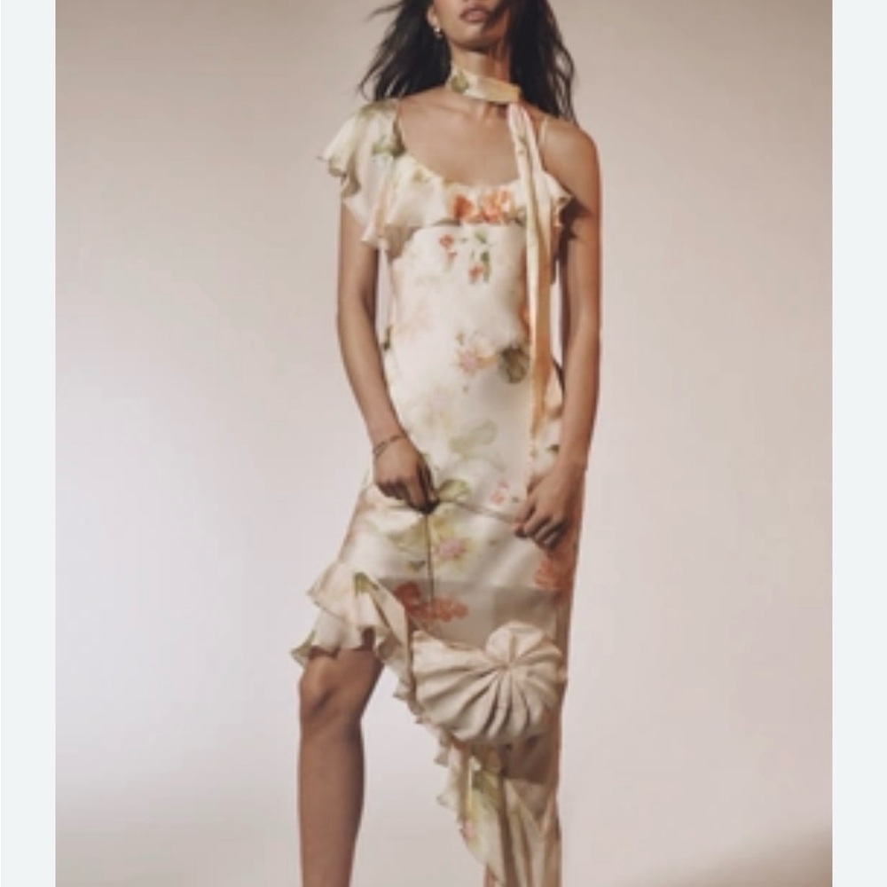 NWT Anthropologie Asymmetric scarf floral slip dress